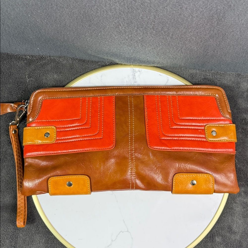 Candie’s Brown Soft Leather Clutch Teal Lined Y2K 90s Vintage Handbag Purse - Picture 2 of 6